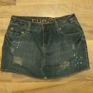 Junior SZ 0 mini denim mini jean skirt rips frayed